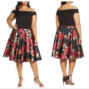 Chi Chi London Curve Rosalin Metallic Floral Off-the-Shoulder Dress 14 NWT